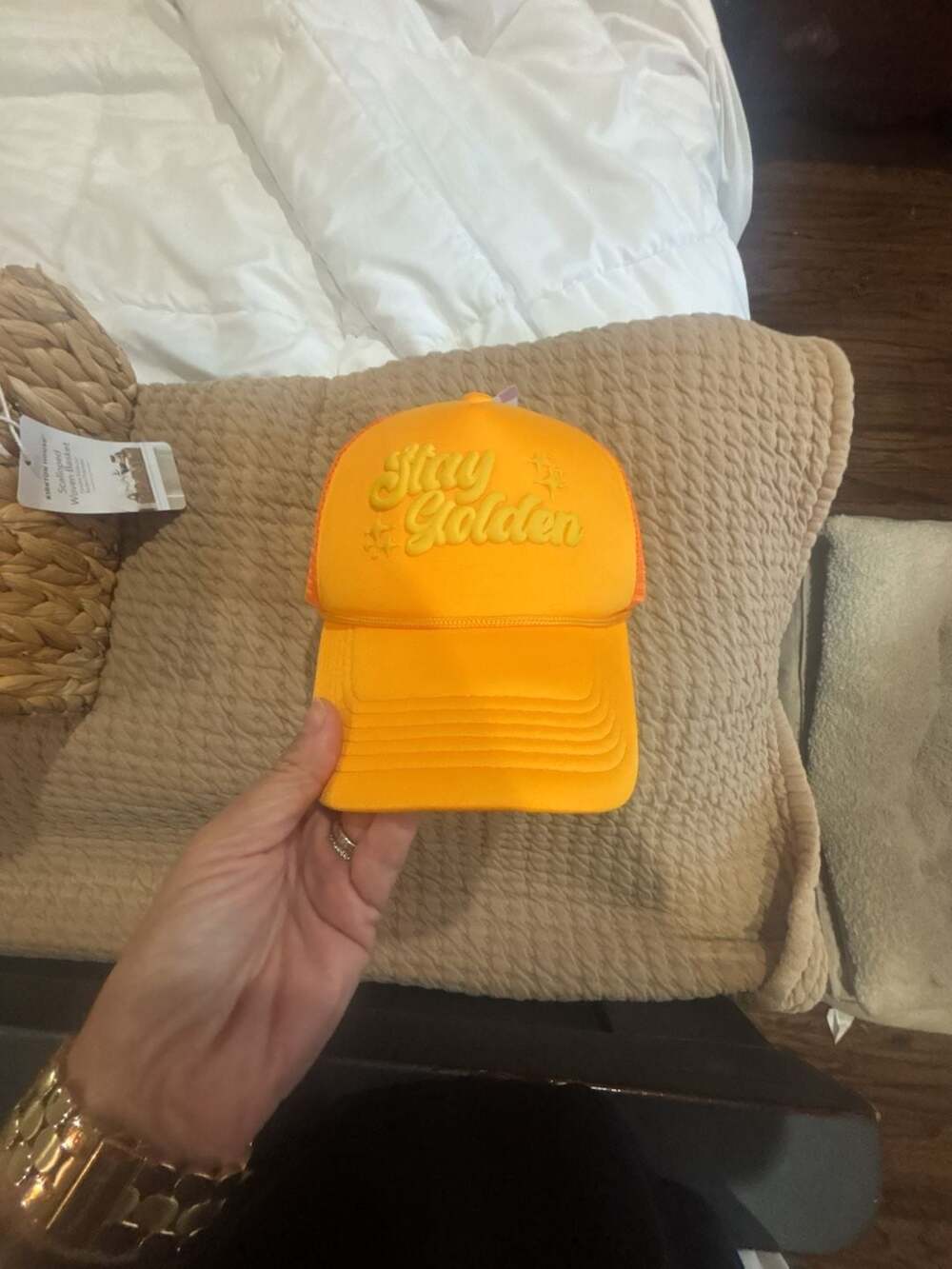 Stay Golden Neon Orange Trucker Hat